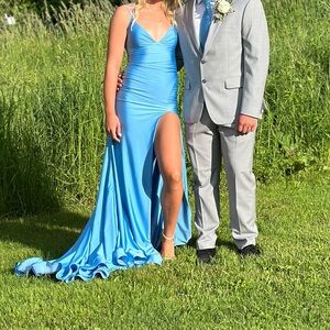 Elegant Blue Gown with High Slit